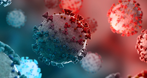 closeup of the coronavirus disease particles