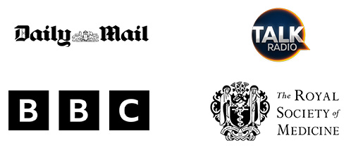 MansMatters accredited logos - including the Daily Mail, Talk Radio, the BBC, and The Royal Society of Medicine